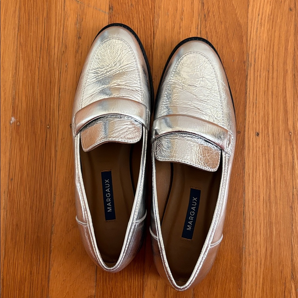 Margaux Metallic Silver Leather Women’s Loafers Size EU 36.5